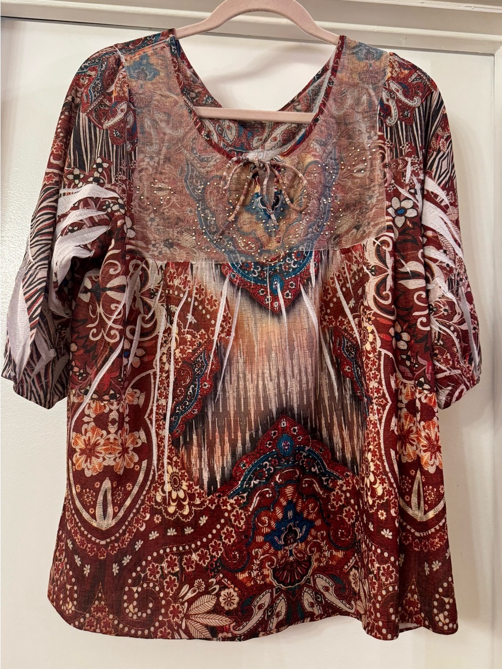 live and let live Burgundy Paisley Tie-Neck Tunic with Teal Accents